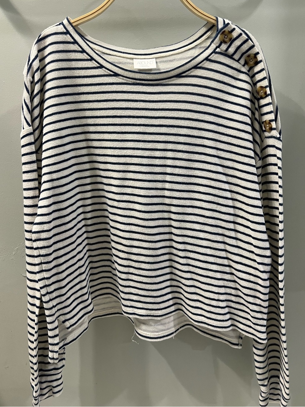 Abound Navy & White Striped Crewneck Button-Shoulder Sweater